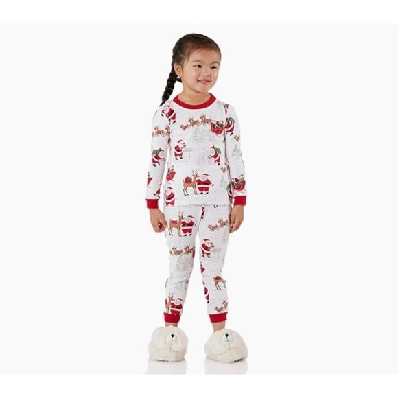 Pottery Barn Kids Heritage Santa Holiday 2 pc Pajama Set Organic Cotton - Picture 1 of 5